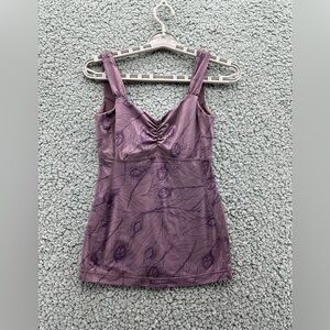 Lululemon Purple Feather Print Racerback Activewear Tank Top Stretch Peacock